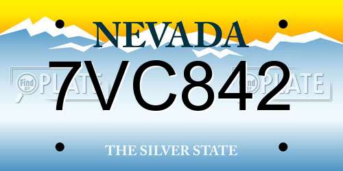 7VC842 Nevada License Plate