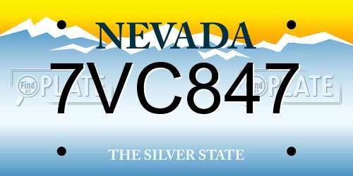 7VC847 Nevada License Plate