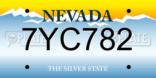 7YC782 Nevada License Plate