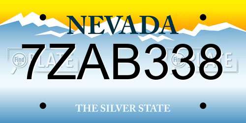 7ZAB338 Nevada License Plate