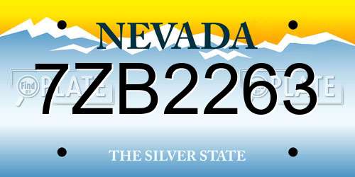 7ZB2263 Nevada License Plate