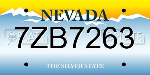 7ZB7263 Nevada License Plate