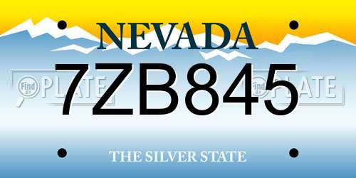 7ZB845 Nevada License Plate