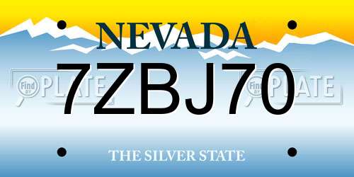7ZBJ70 Nevada License Plate