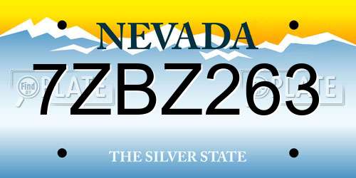 7ZBZ263 Nevada License Plate