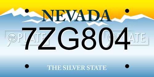 7ZG804 Nevada License Plate