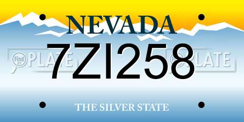 7ZI258 Nevada License Plate
