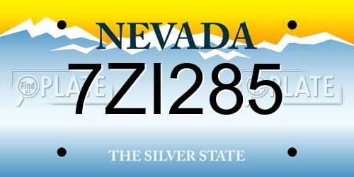 7ZI285 Nevada License Plate