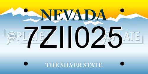 7ZII025 Nevada License Plate