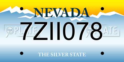 7ZII078 Nevada License Plate