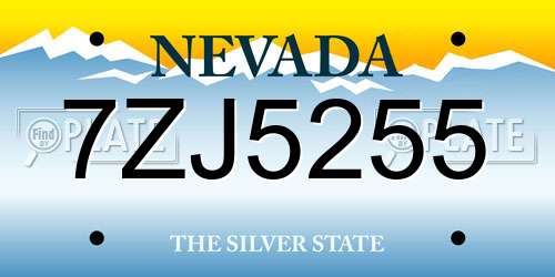 7ZJ5255 Nevada License Plate