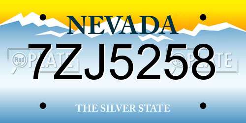 7ZJ5258 Nevada License Plate