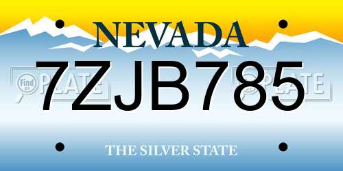 7ZJB785 Nevada License Plate