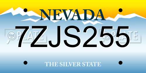 7ZJS255 Nevada License Plate