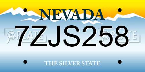 7ZJS258 Nevada License Plate