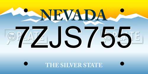 7ZJS755 Nevada License Plate