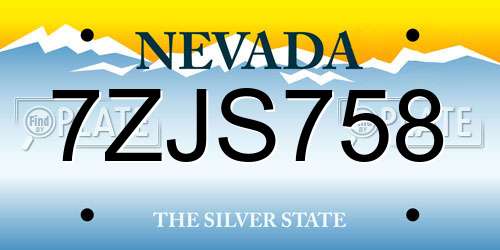 7ZJS758 Nevada License Plate