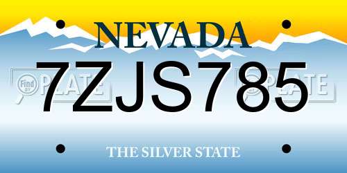 7ZJS785 Nevada License Plate