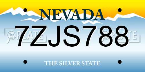 7ZJS788 Nevada License Plate