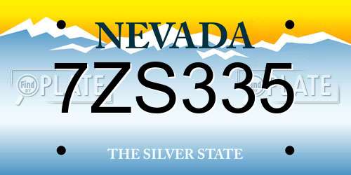 7ZS335 Nevada License Plate