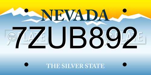 7ZUB892 Nevada License Plate
