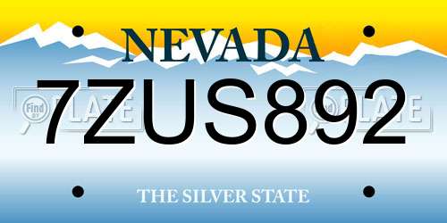 7ZUS892 Nevada License Plate