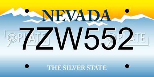 7ZW552 Nevada License Plate