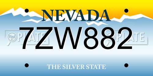 7ZW882 Nevada License Plate