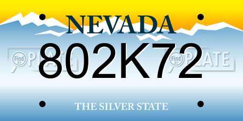 802K72 Nevada License Plate