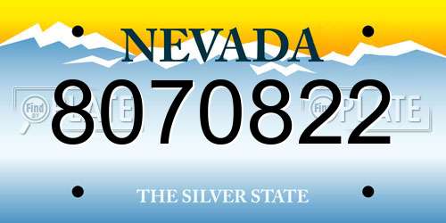 8070822 Nevada License Plate