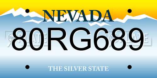 80RG689 Nevada License Plate