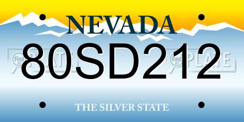 80SD212 Nevada License Plate