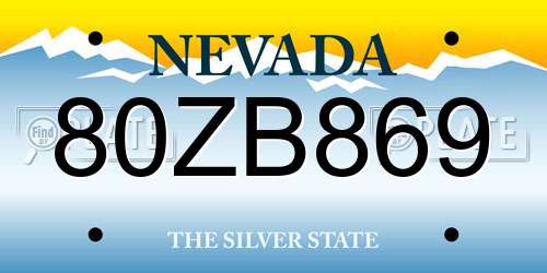 80ZB869 Nevada License Plate