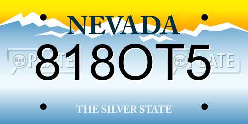 818OT5 Nevada License Plate