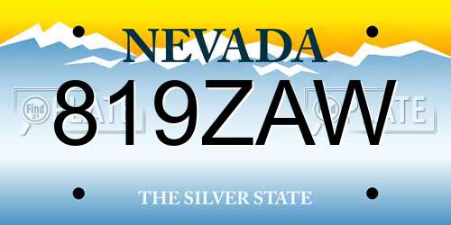 819ZAW Nevada License Plate