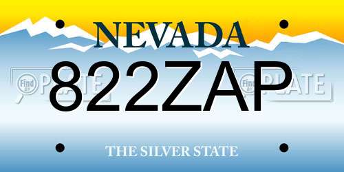 822ZAP Nevada License Plate