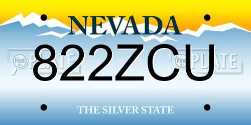 822ZCU Nevada License Plate