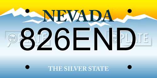 826END Nevada License Plate