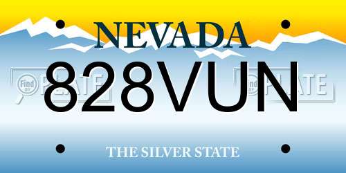 828VUN Nevada License Plate