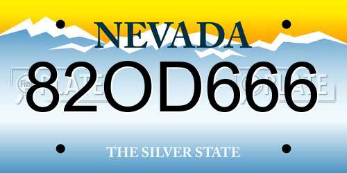 82OD666 Nevada License Plate