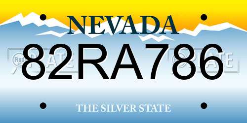 82RA786 Nevada License Plate