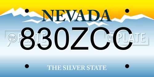 830ZCC Nevada License Plate