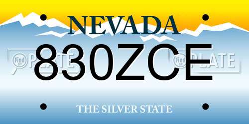 830ZCE Nevada License Plate