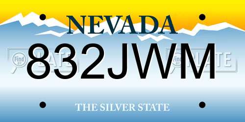 832JWM Nevada License Plate