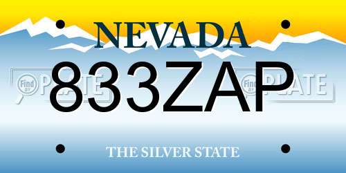 833ZAP Nevada License Plate
