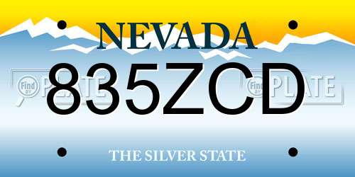 835ZCD Nevada License Plate