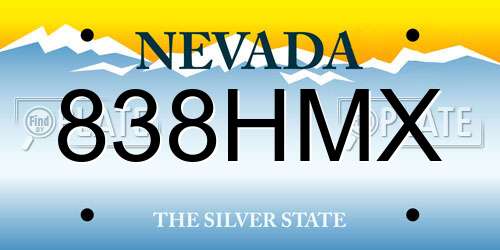 838HMX Nevada License Plate
