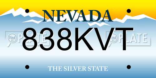 838KVT Nevada License Plate