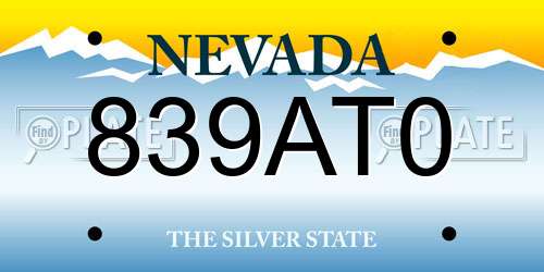 839AT0 Nevada License Plate