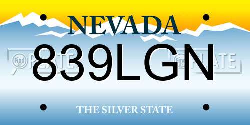 839LGN Nevada License Plate